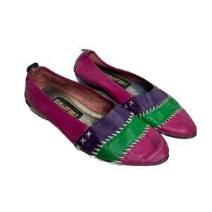 Sugarfoot Vintage 80s Patchwork Leather Flats Multicolor Womens 5M Accent Stitch